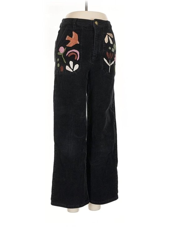 Princess Highway Pants - Princess Highway Fleur Embroidered Black Corduroy Wide Leg Pants AU 8 EUC